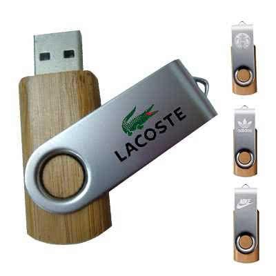 Clé USB rotative personnalisable en bois avec porte-clé. Tarif clé USB